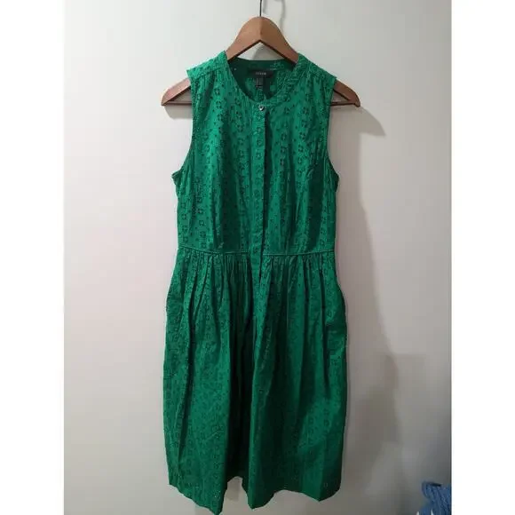 J Crew Green Eyelet Sleeveless Midi Dress - Picture 2 of 5